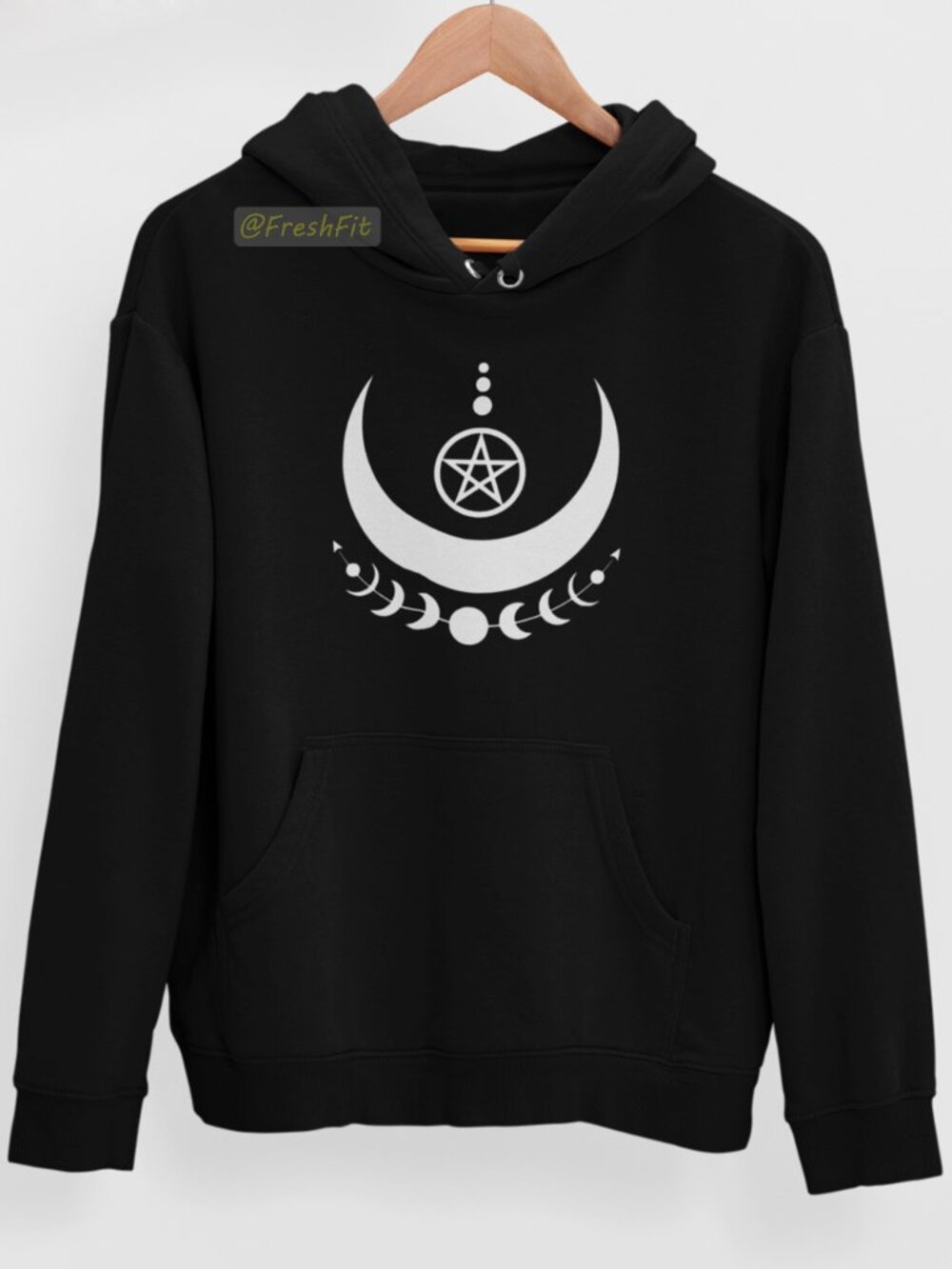 🆕Mystical Moon Phases Pentacle Black Fleece Pullover Hoodie